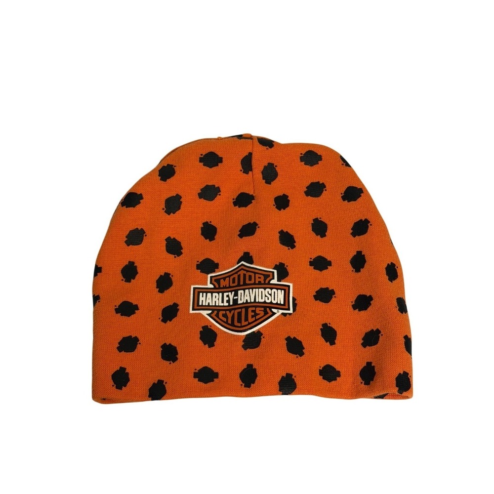 Harley-Davidson Soft Baby Beanie Hat Orange‎ Black Polka Dot Infant 0-6 Months